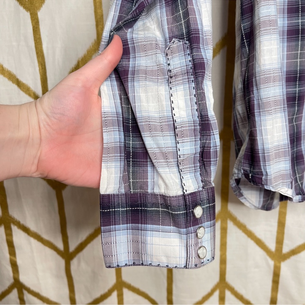 Mens Wrangler western‎ cowboy plaid pearl snap button up shirt size large - Picture 4 of 7